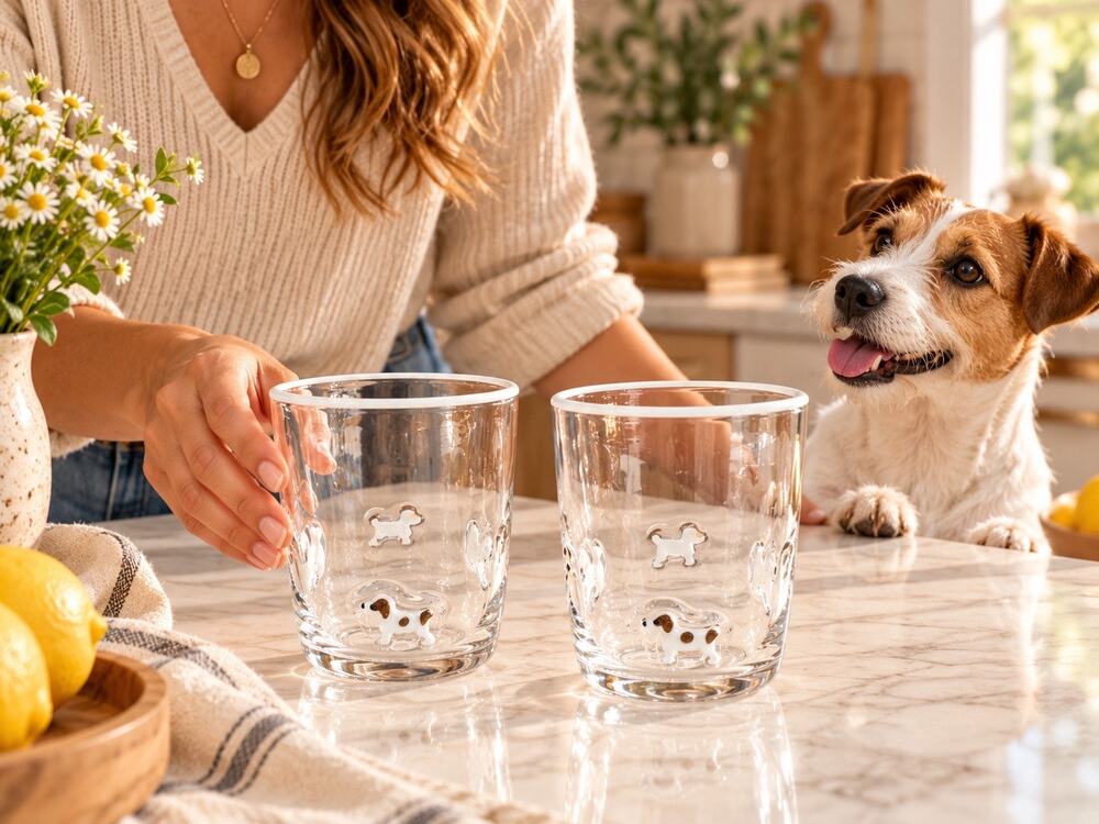 Anthropologie Dog Icon Juice Glasses Jack Russell Terrier Set of 2 17.25 oz